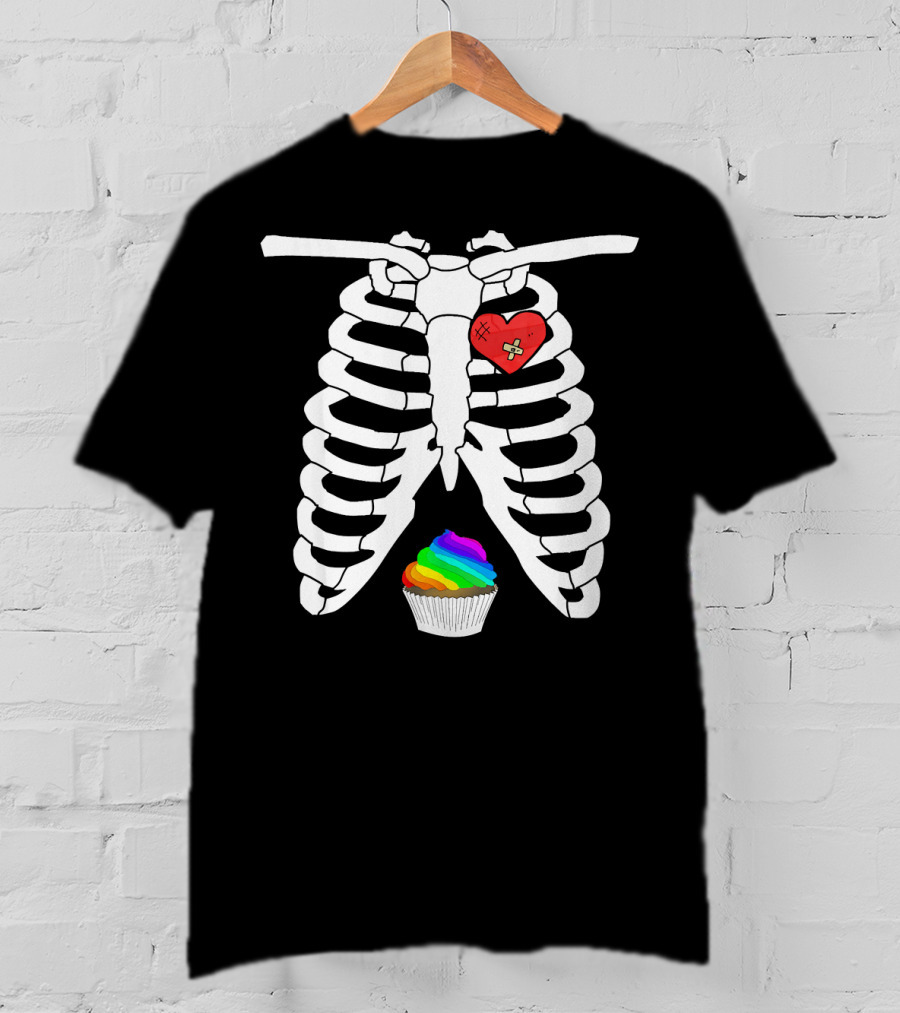 Halloween Skeleton X Ray Rainbow Cupcake Heart T-Shirt