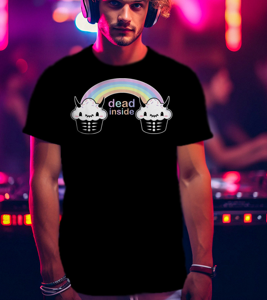 Pastel Goth Dead Inside Rainbow Cupcake Horns T-Shirt