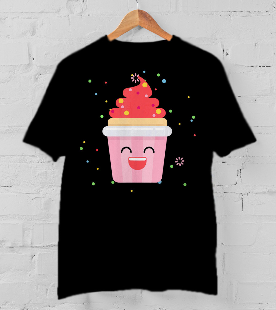 Cupcake Smiley Sweet Dessert Celebration With Sprinkles T-Shirt