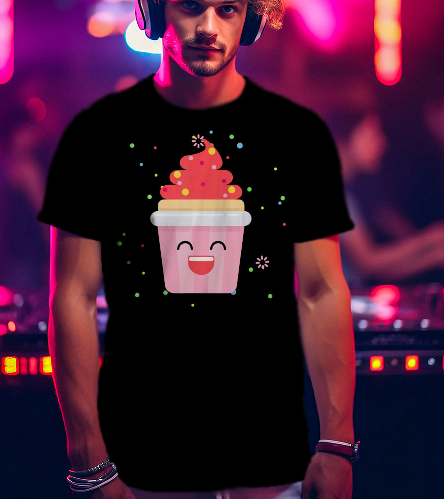 Cupcake Smiley Sweet Dessert Celebration With Sprinkles T-Shirt