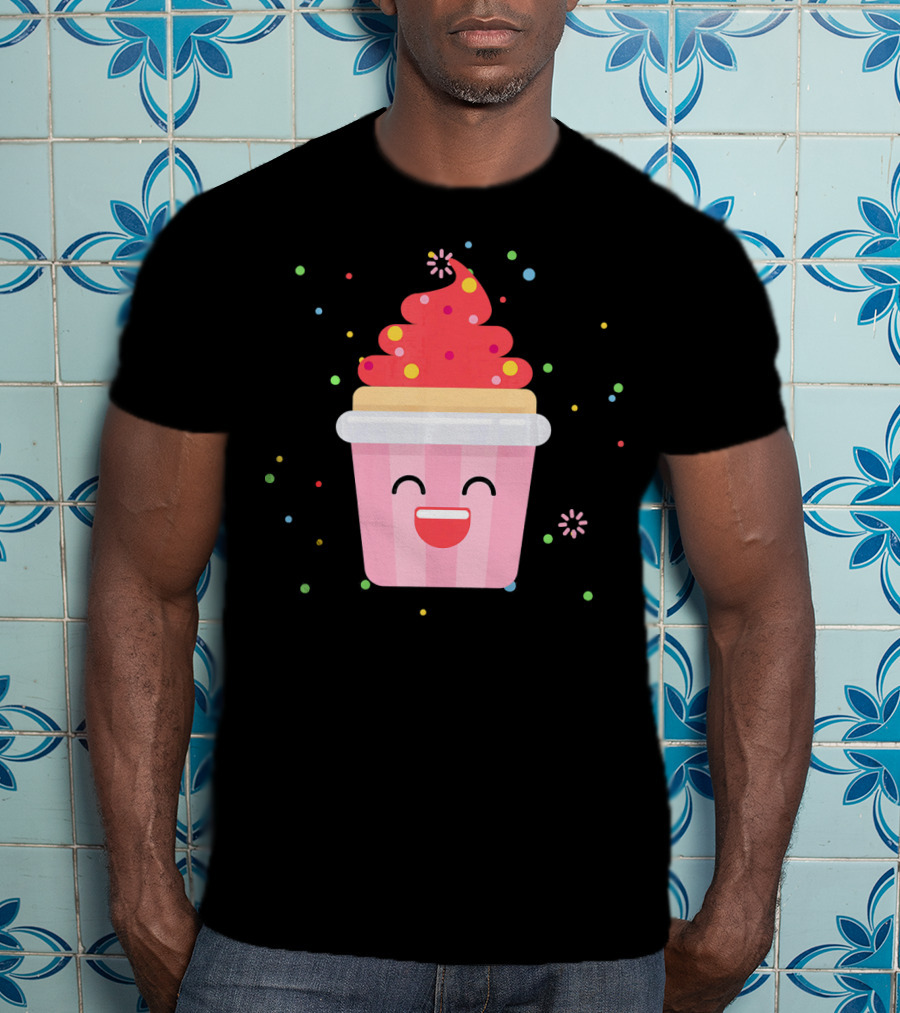 Cupcake Smiley Sweet Dessert Celebration With Sprinkles T-Shirt