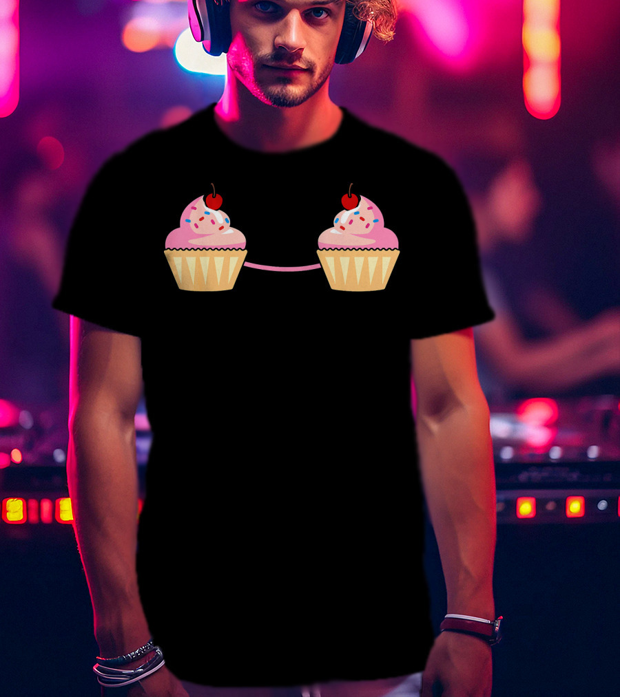Cupcake Bra Costume Cute Food With Pink Frosting And Cherry On Top T-Shirt