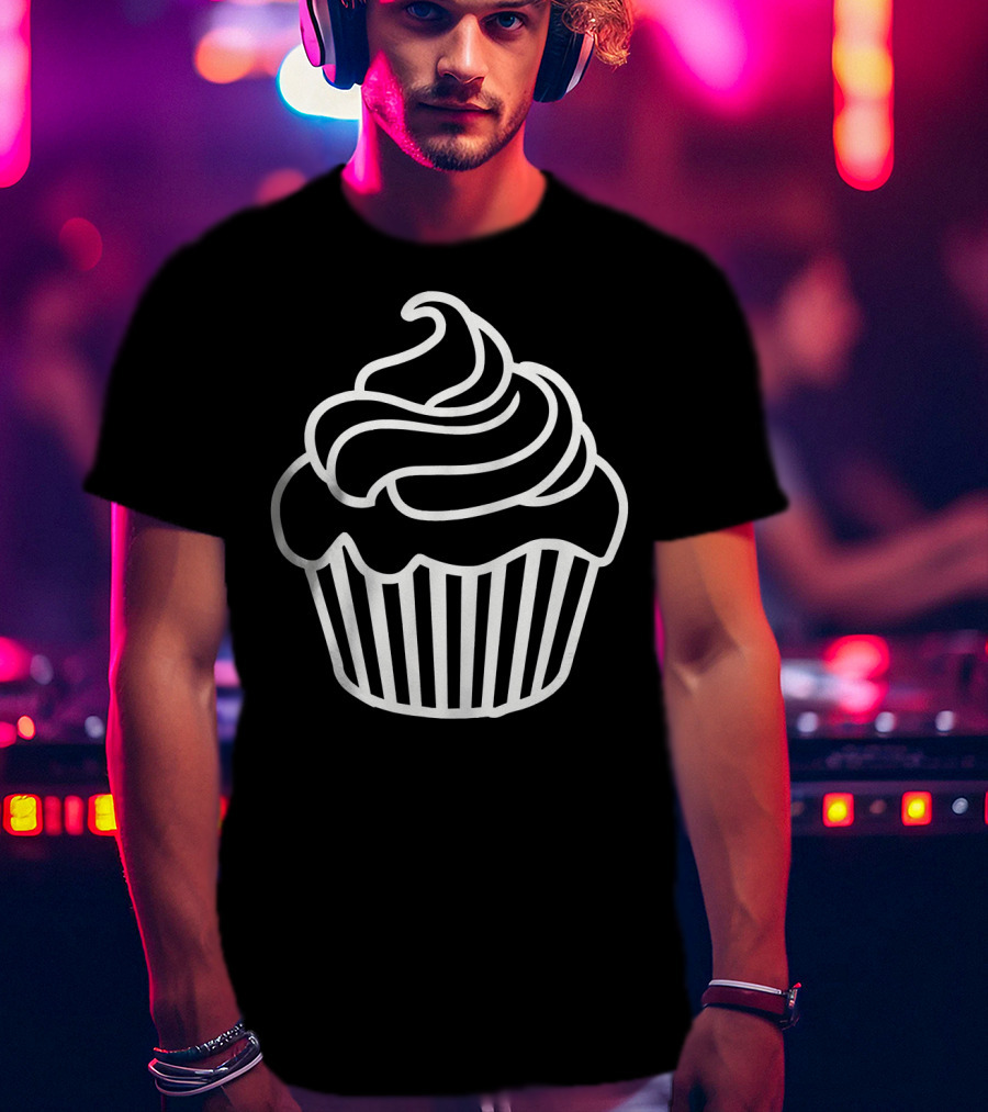 Cupcake Icon Black And White Outlined T-Shirt