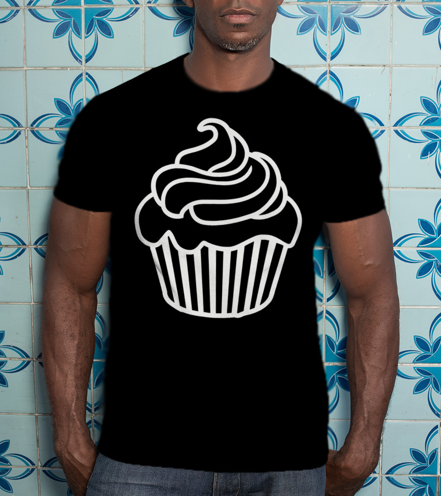 Cupcake Icon Black And White Outlined T-Shirt