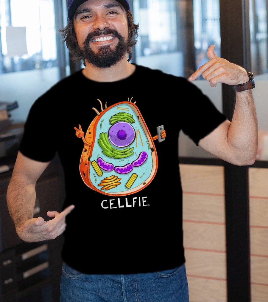 CELL FIE Biology Cellular Biology Cellfie Cartoon Cell Taking Selfie Biology Joke T-Shirt