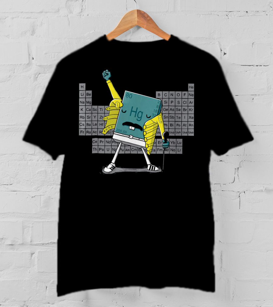 Mercury Hg Element Rocking Freddie Pose With Periodic Table Background T-Shirt