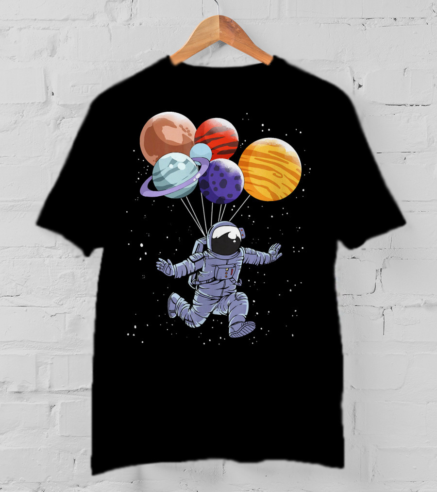 Astronaut Floating With Planet Balloons In Space Boys T-Shirt