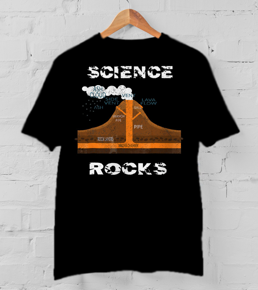 Science Rocks Distressed Volcano Diagram With Ash Cloud And Magma Chamber T-Shirt
