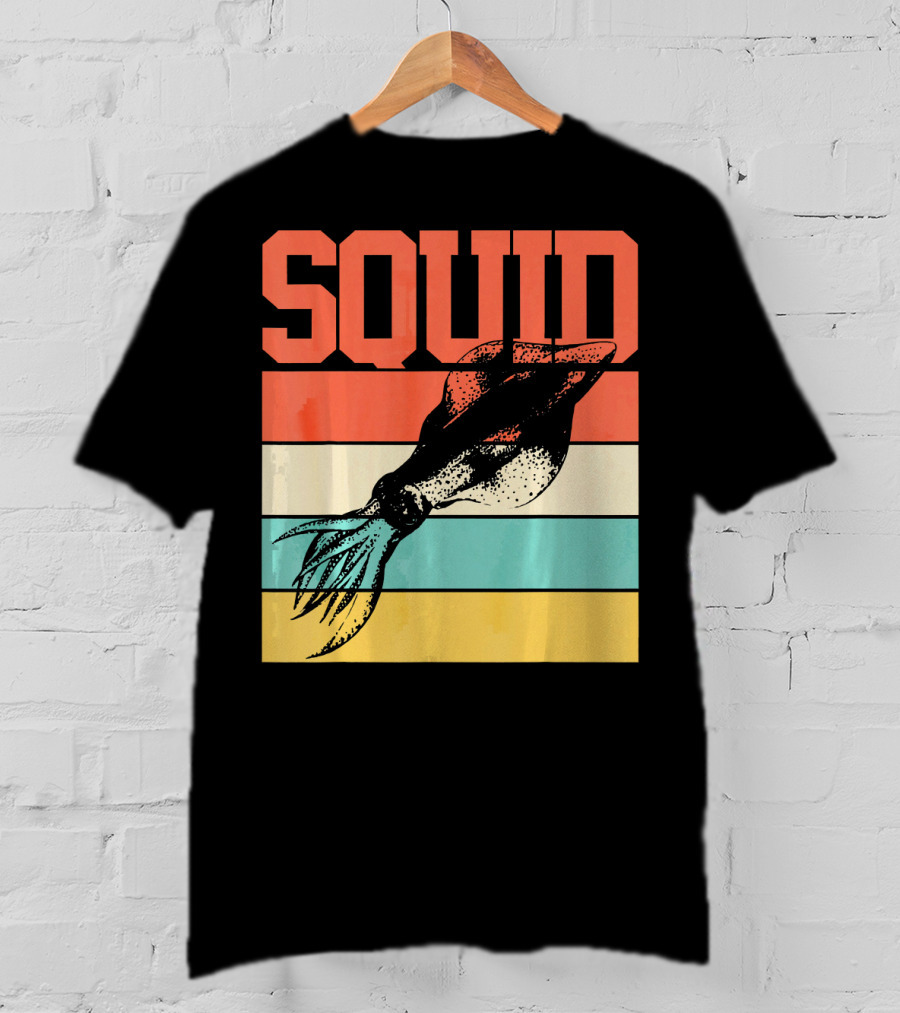 Squid Retro Marine Biologist Vintage Stripes T-Shirt