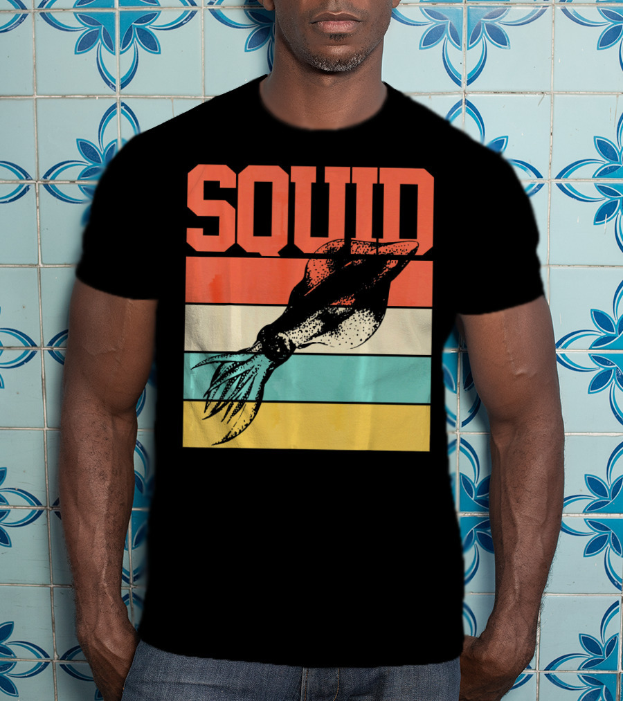 Squid Retro Marine Biologist Vintage Stripes T-Shirt