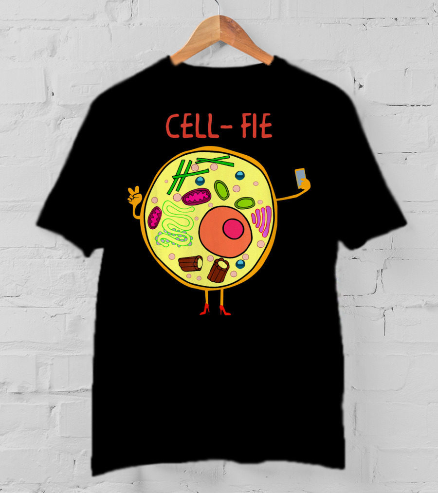 Cell-Fie Funny Science Tee Featuring Cartoon Cell Taking Selfie T-Shirt