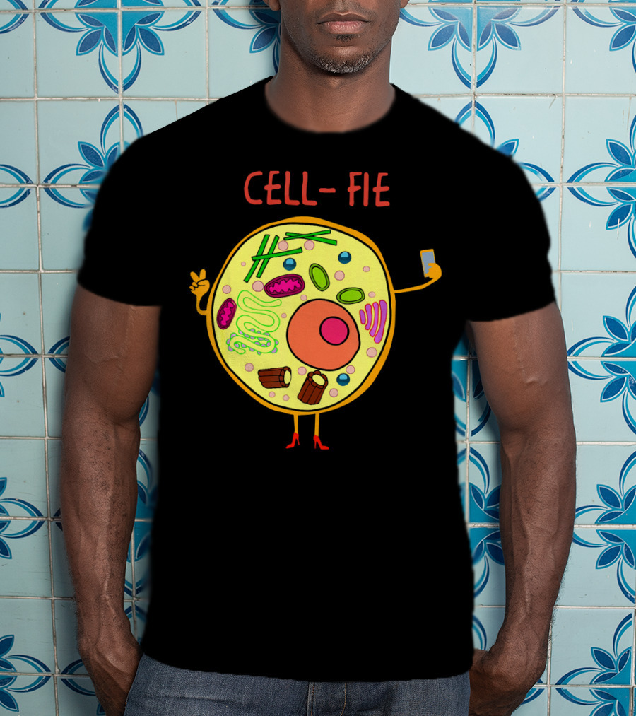 Cell-Fie Funny Science Tee Featuring Cartoon Cell Taking Selfie T-Shirt