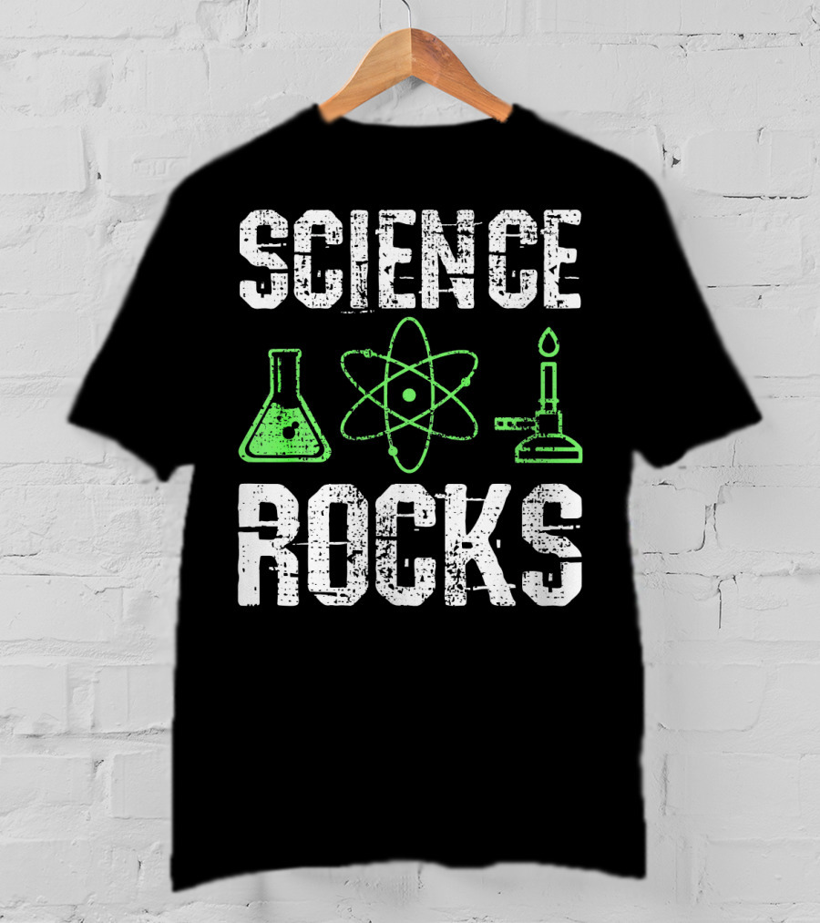 Science Rocks Biology Chemistry Beaker Atom Bunsen Burner T-Shirt