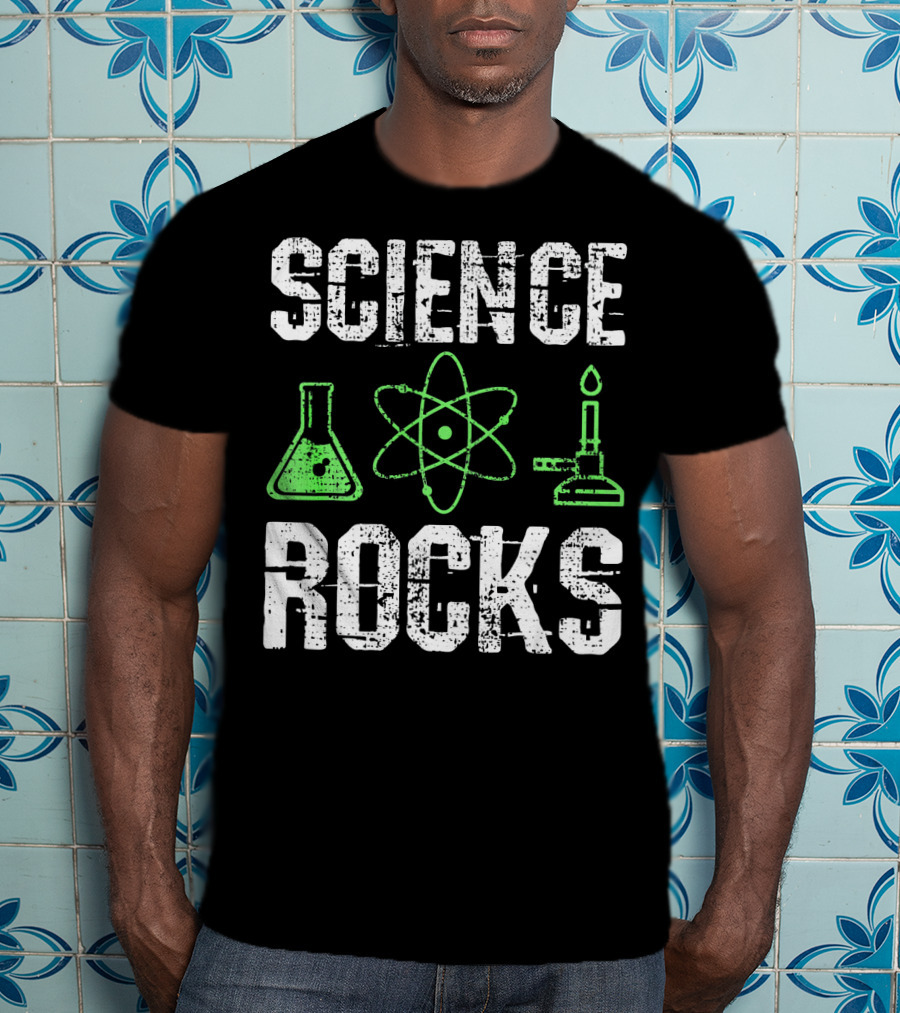 Science Rocks Biology Chemistry Beaker Atom Bunsen Burner T-Shirt