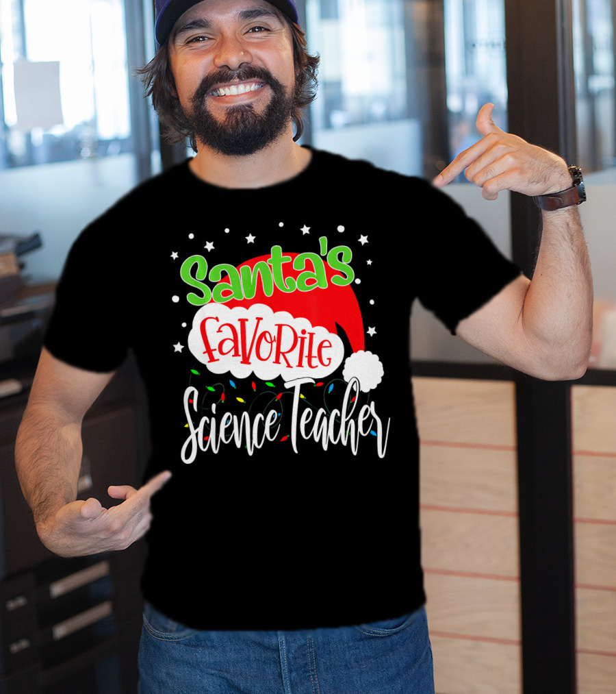 Santa's Favorite Science Teacher Christmas Hat Lights T-Shirt