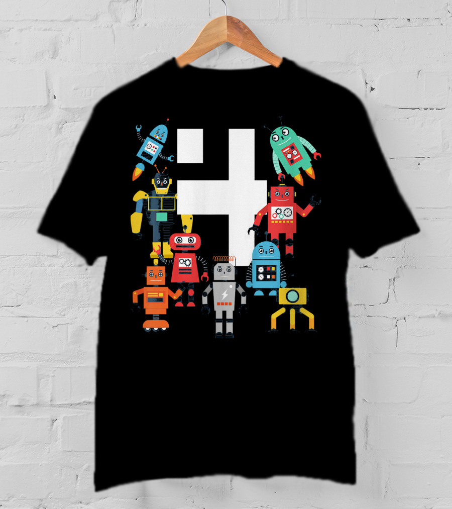 Kids 4 Year Old Robot Birthday Robots Science T-Shirt