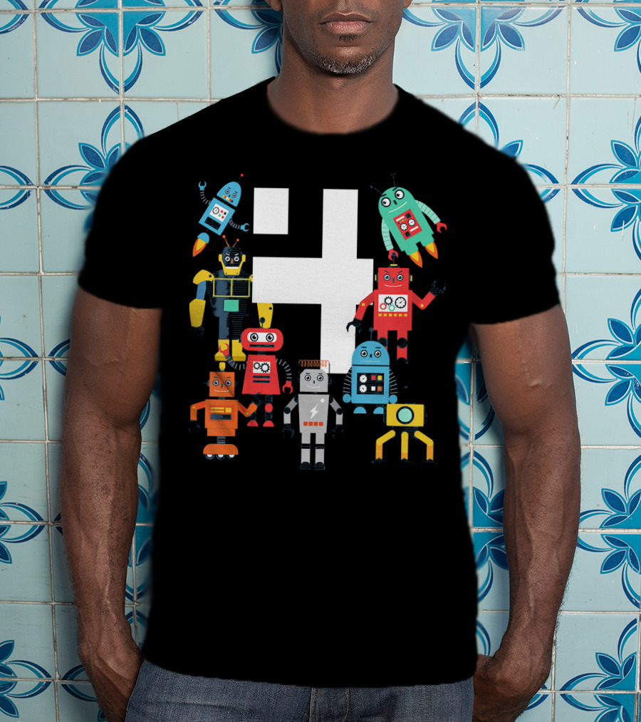 Kids 4 Year Old Robot Birthday Robots Science T-Shirt