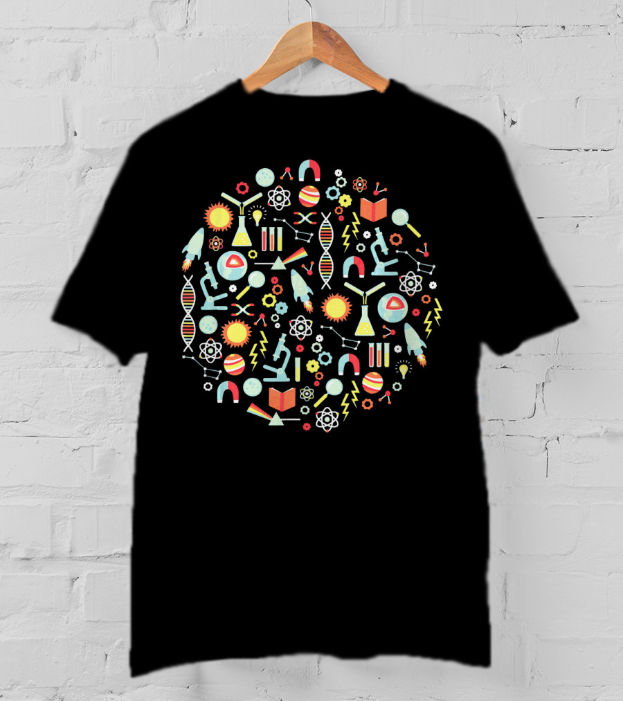 Science Teacher Microscopes DNA Atoms Rockets Chemistry Physics Books T-Shirt