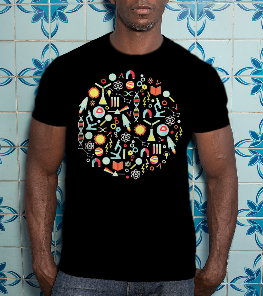 Science Teacher Microscopes DNA Atoms Rockets Chemistry Physics Books T-Shirt