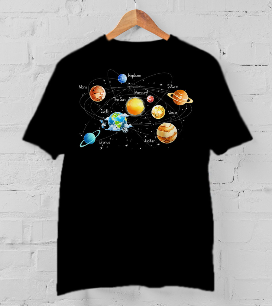 Solar System Chart Educational Science Planets Diagram Mars Venus Earth Jupiter Saturn Uranus Neptune Mercury The Sun T-Shirt
