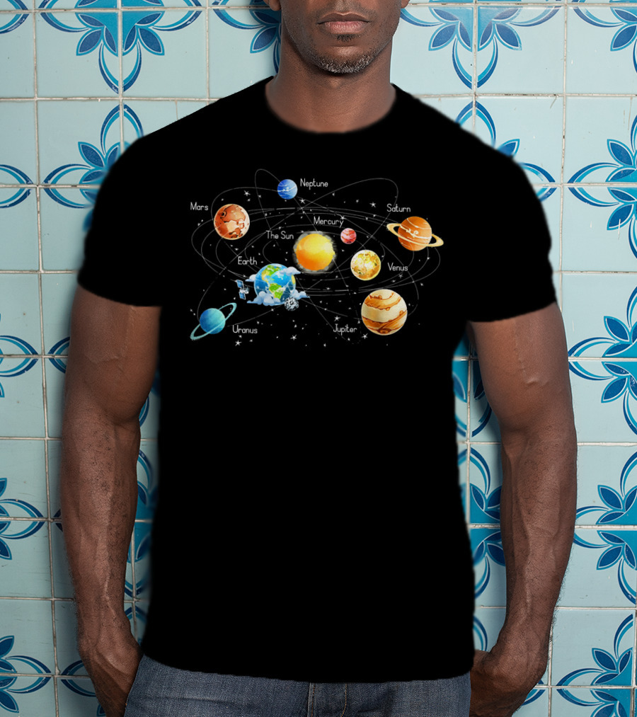 Solar System Chart Educational Science Planets Diagram Mars Venus Earth Jupiter Saturn Uranus Neptune Mercury The Sun T-Shirt