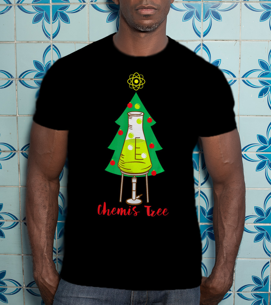 Chemis Tree Beaker Christmas Atom Funny Science Chemistry T-Shirt