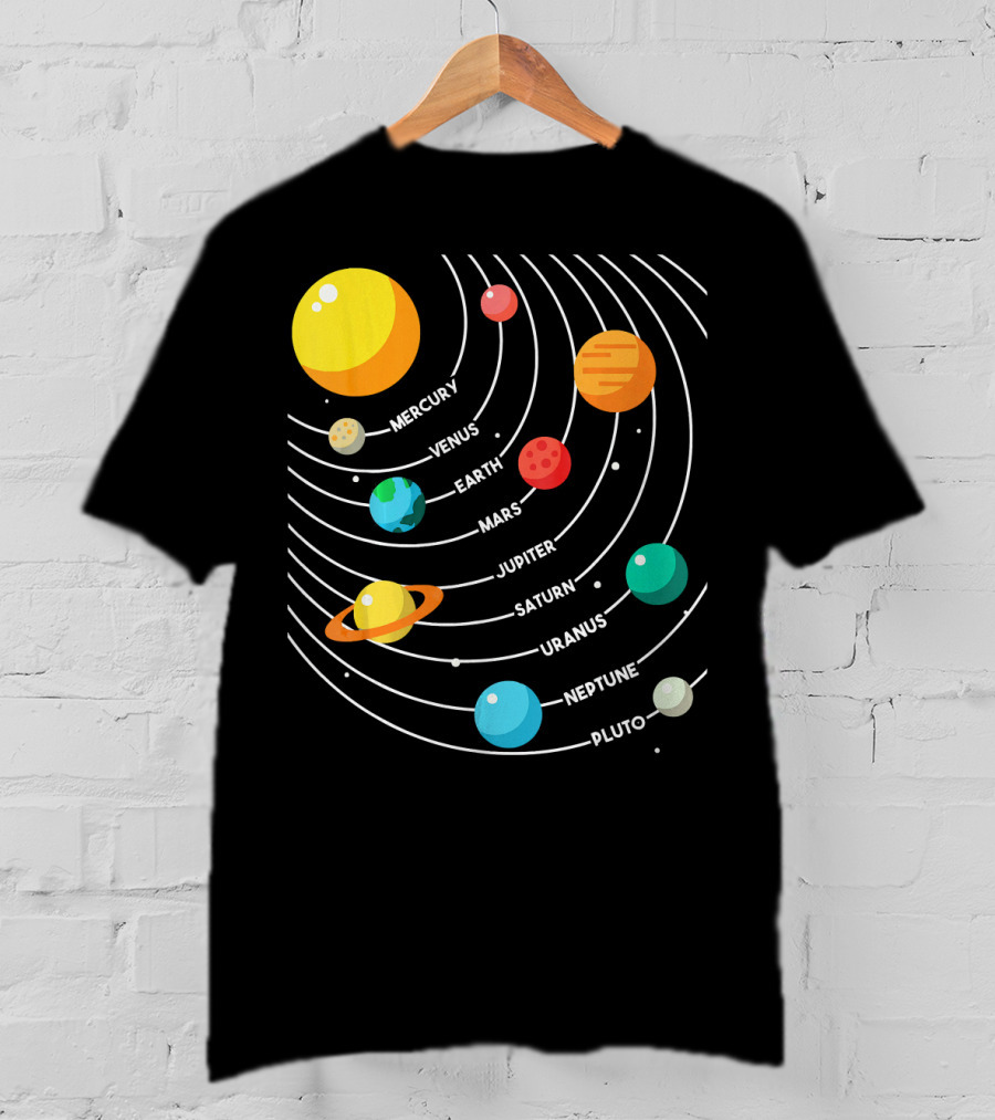 Mercury Venus Earth Mars Jupiter Saturn Uranus Neptune Pluto Solar System Science T-Shirt
