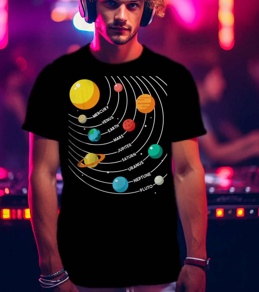 Mercury Venus Earth Mars Jupiter Saturn Uranus Neptune Pluto Solar System Science T-Shirt