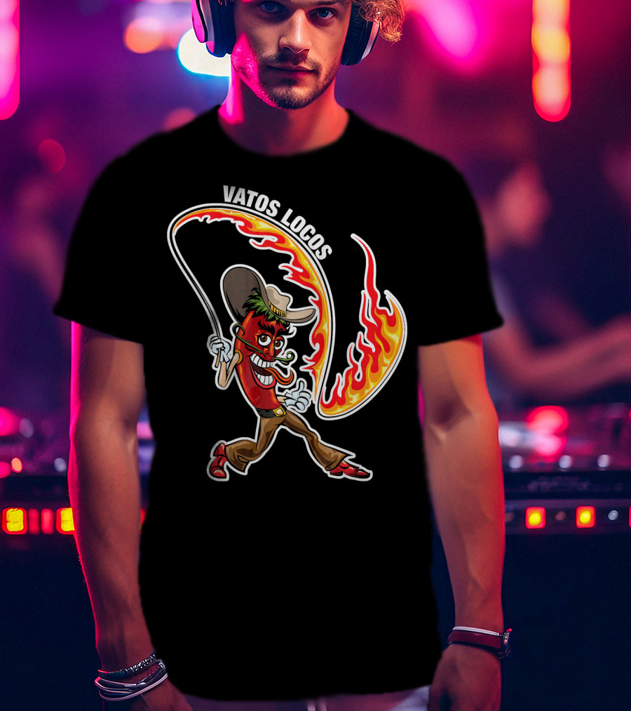 Vatos Locos Spicy Fire Rope Mexico Chili Pepper Cowboy T-Shirt