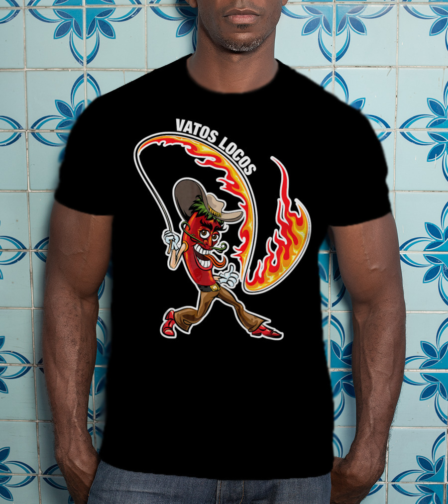Vatos Locos Spicy Fire Rope Mexico Chili Pepper Cowboy T-Shirt