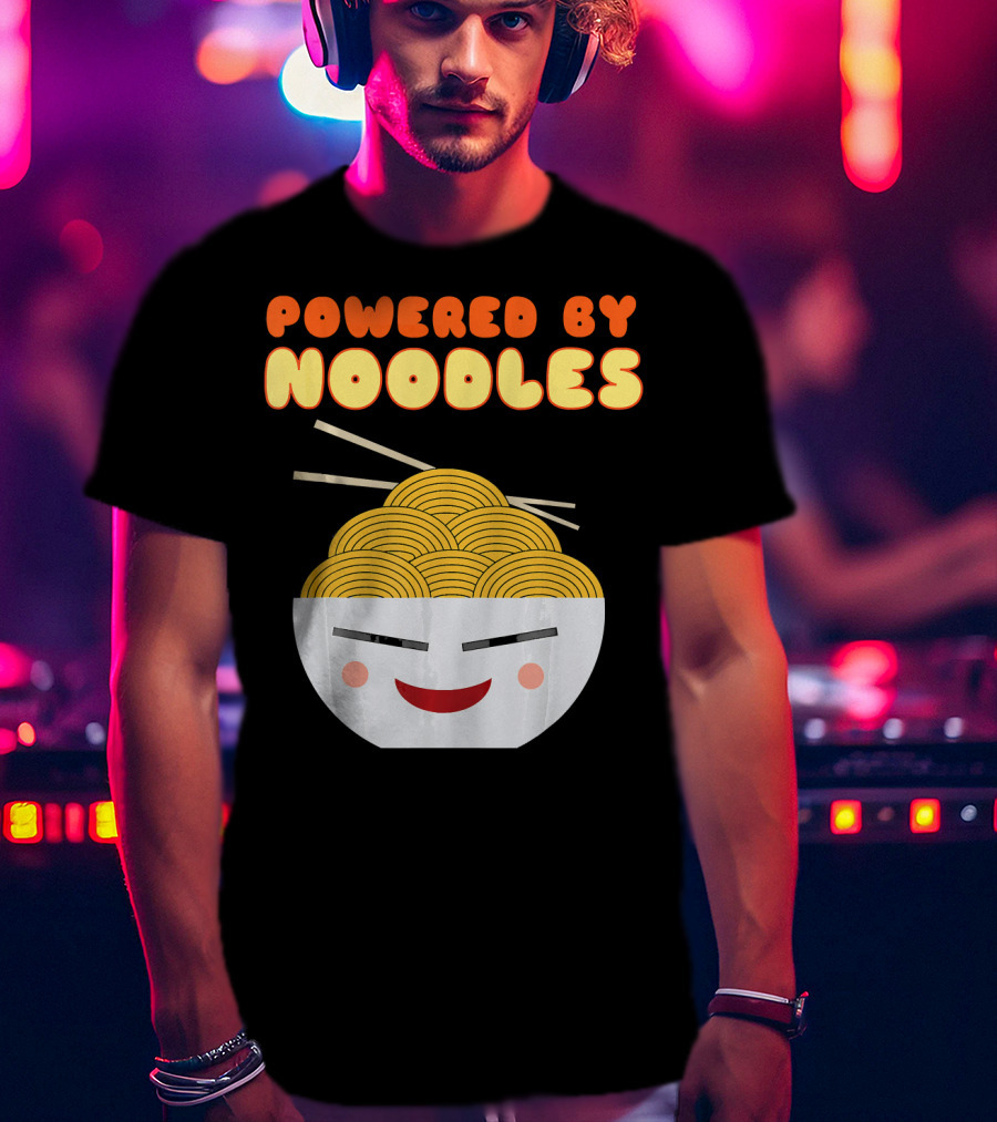 Powered By Noodles Cute Bowl With Spicy Smiling Face T-Shirt