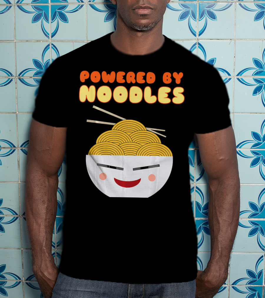 Powered By Noodles Cute Bowl With Spicy Smiling Face T-Shirt