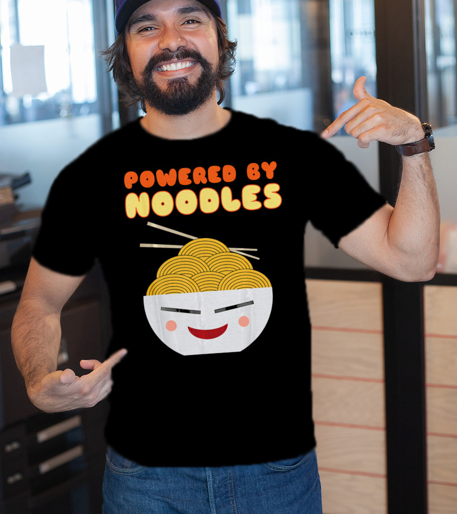 Powered By Noodles Cute Bowl With Spicy Smiling Face T-Shirt