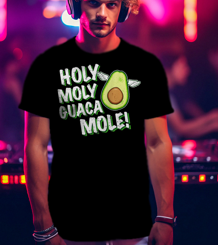 Holy Moly Guacamole Winged Avocado Funny Phrase T-Shirt
