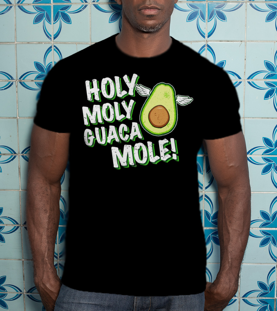Holy Moly Guacamole Winged Avocado Funny Phrase T-Shirt