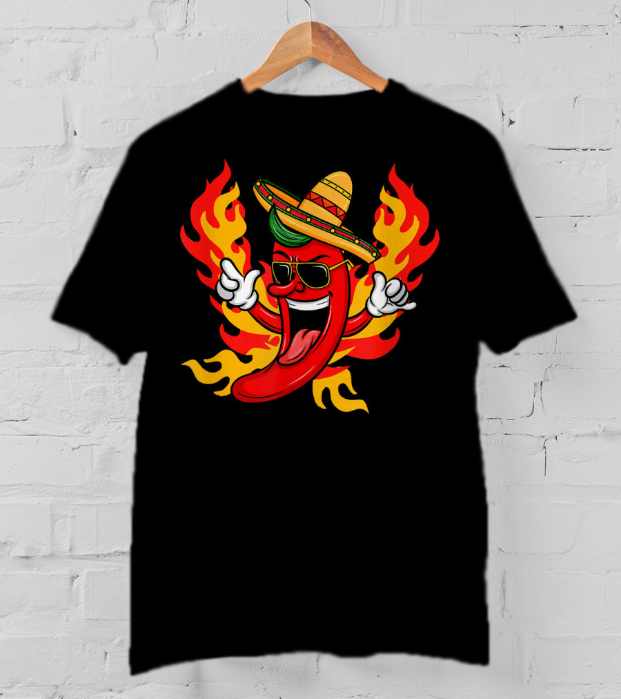 Cool Peppers Hot And Spicy Chili Flame Sombrero Party T-Shirt