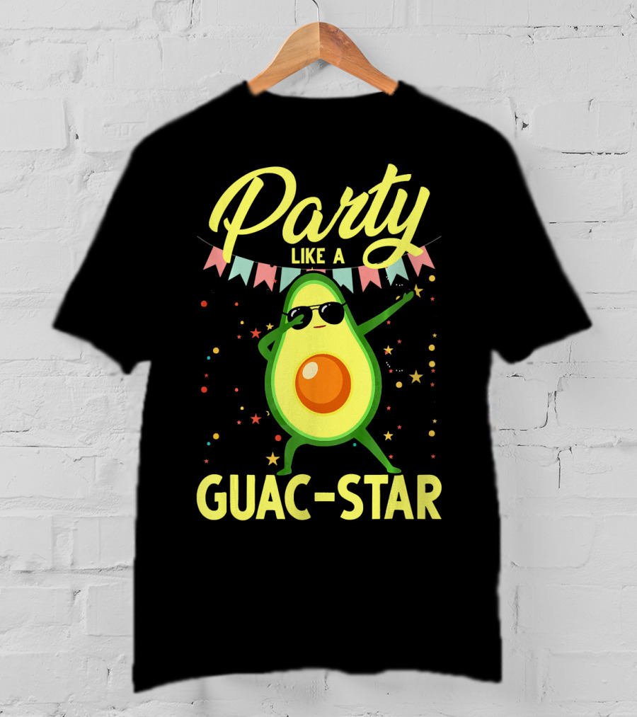 Party Like A Guac Star Avocado With Sunglasses And Colorful Festive Elements T-Shirt
