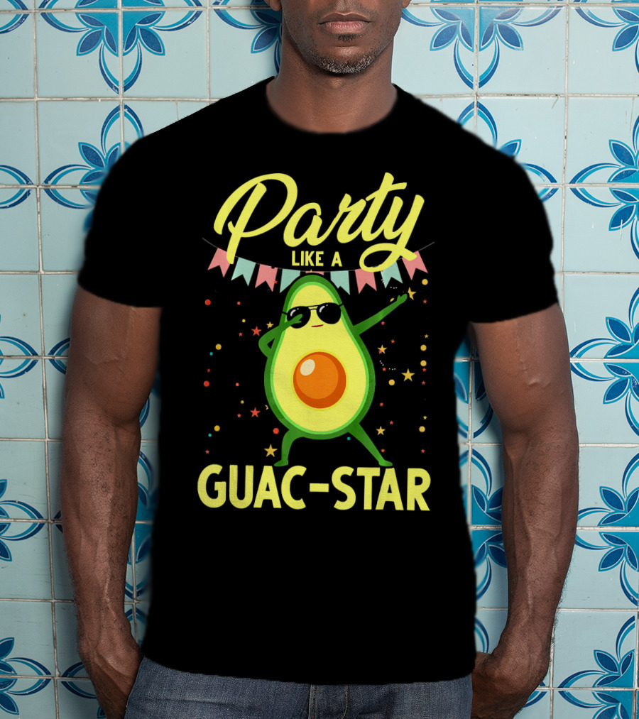 Party Like A Guac Star Avocado With Sunglasses And Colorful Festive Elements T-Shirt