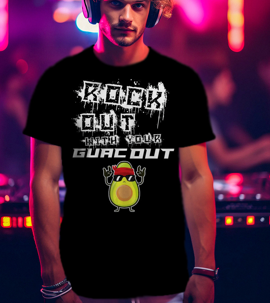 Rock Out With Your Guac Out Avocado Bandana Sunglasses T-Shirt