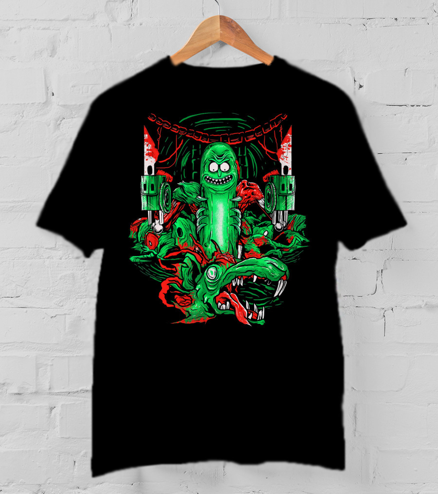 Rick And Morty Pickle Rick With Rats In Sewers And Blades T-Shirt