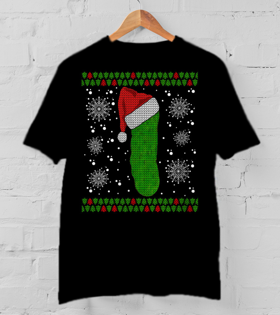 Christmas Pickle With Santa Hat Ugly Long Sleeve T-Shirt
