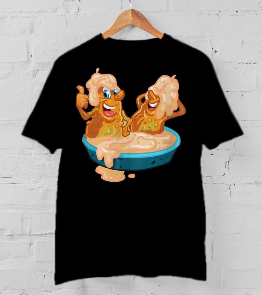 Fried Pickles Funny Trendy Cartoon Dipping Pool Party T-Shirt