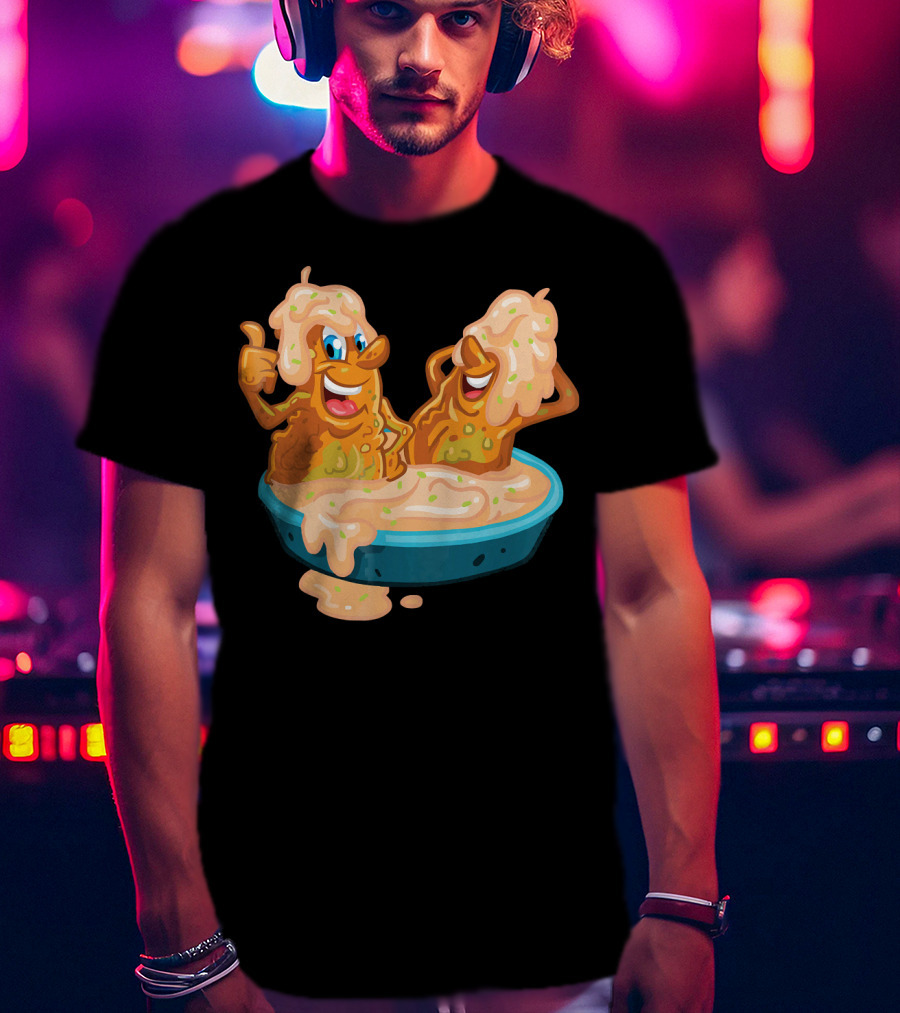 Fried Pickles Funny Trendy Cartoon Dipping Pool Party T-Shirt