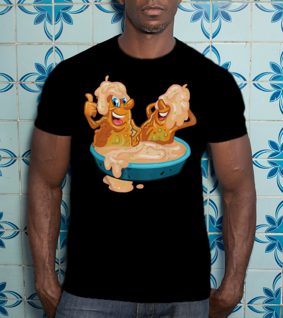 Fried Pickles Funny Trendy Cartoon Dipping Pool Party T-Shirt