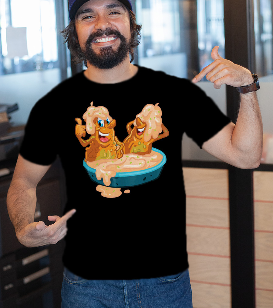 Fried Pickles Funny Trendy Cartoon Dipping Pool Party T-Shirt