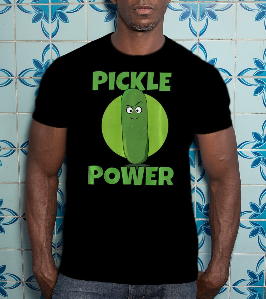 Pickle Power I Love Pickles Smiling Cartoon Pickle Character T-Shirt