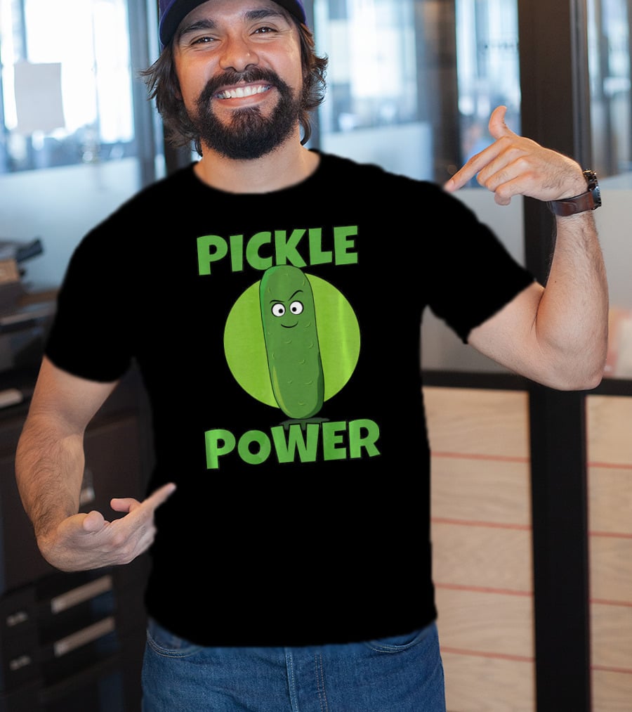 Pickle Power I Love Pickles Smiling Cartoon Pickle Character T-Shirt