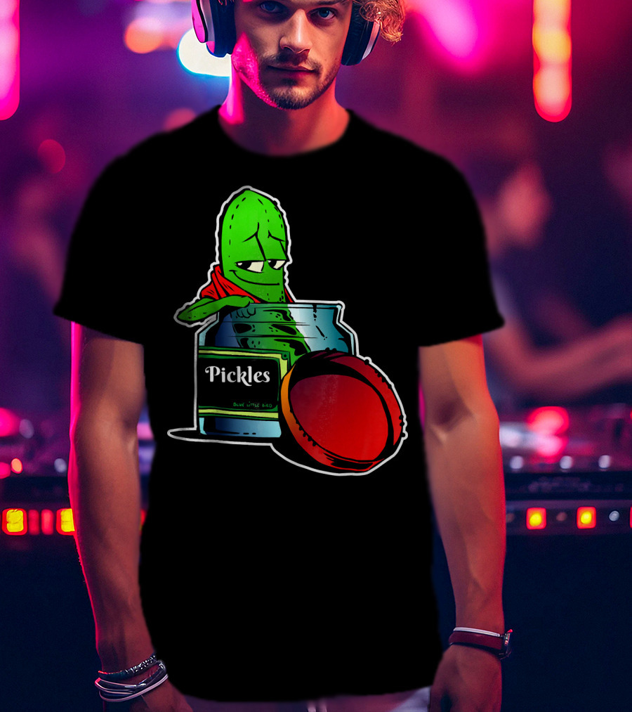 Pickles In Jar Funny Pickle Lover With Blue Lid And Red Sauce T-Shirt