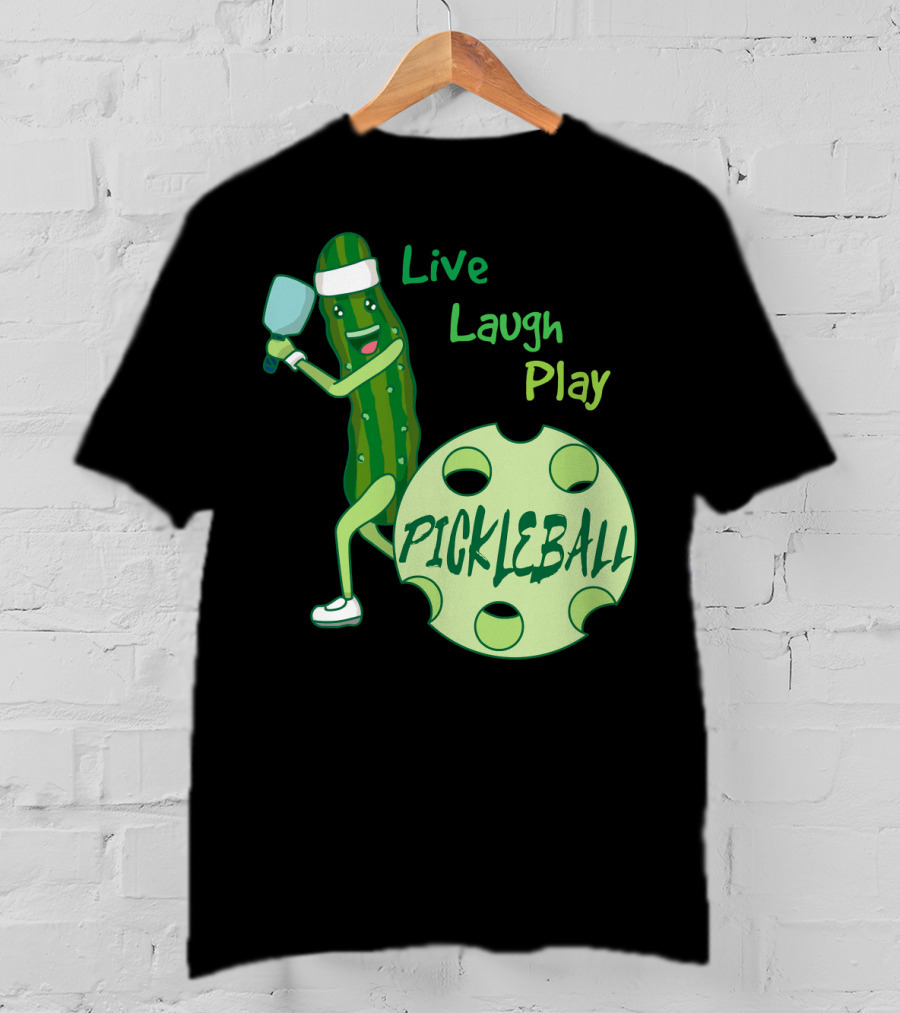 Live Laugh Play Pickleball Funny Sports Pickle Character Paddle T-Shirt