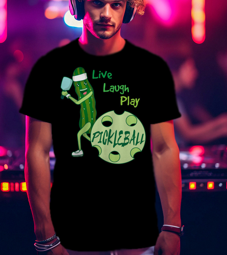 Live Laugh Play Pickleball Funny Sports Pickle Character Paddle T-Shirt